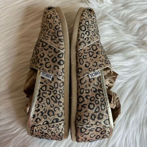 TOMS LEOPARD CHEETAH GLITTER GOLD BALLET FLAT SLIP On Shoes 4 - Picture 11 of 13